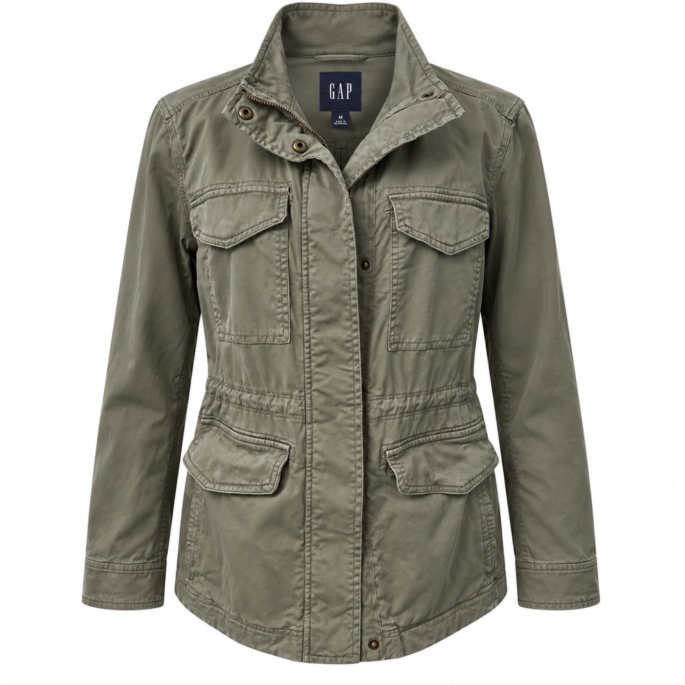 GAP Women's Utility Field Jacket M Olive Green Military Cargo 4 Pocket Cotton